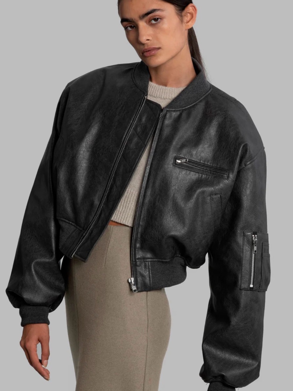 The Frankie Shop Black Cropped Bomber Jacket - Picture 5 of 9
